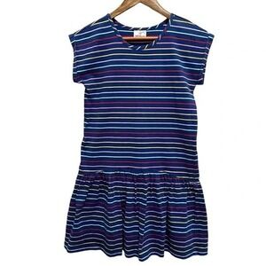 Hanna Andersson Blue Striped Cotton Dress‎ Girls 150 Short Sleeve